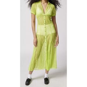 Urban Outfitters Neon Lace Sheer Maxi Shirt Dress - Size Small - NWT